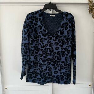 Jamison Blue & Black Leopard Print Sweater • Size S • Cozy Fun Animal Print